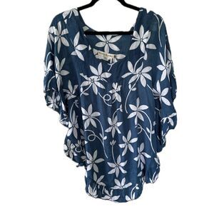 Mango Republic Hawaiian Tropical Ruffle Hem Oversized Kaftan Blouse One Size